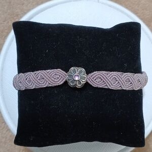 Pandora Clip Compatible Vintage Macrame Cord and Silver Adjustable Bracelet